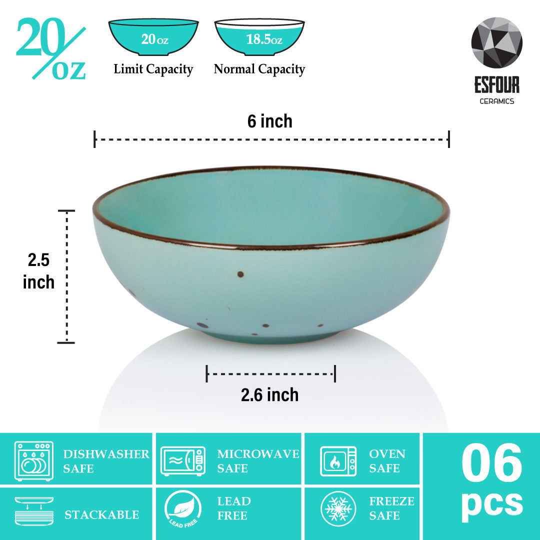 Esfour Round Porcelain Bowls - 18 Ounce - Set of 6 - Microwave, Oven, Dishwasher-Safe, Scratch Resistant, Porcelain Durable Small Dishes Bowls for Cereal, Salad, Pasta, Soup Dessert - Assorted Natural