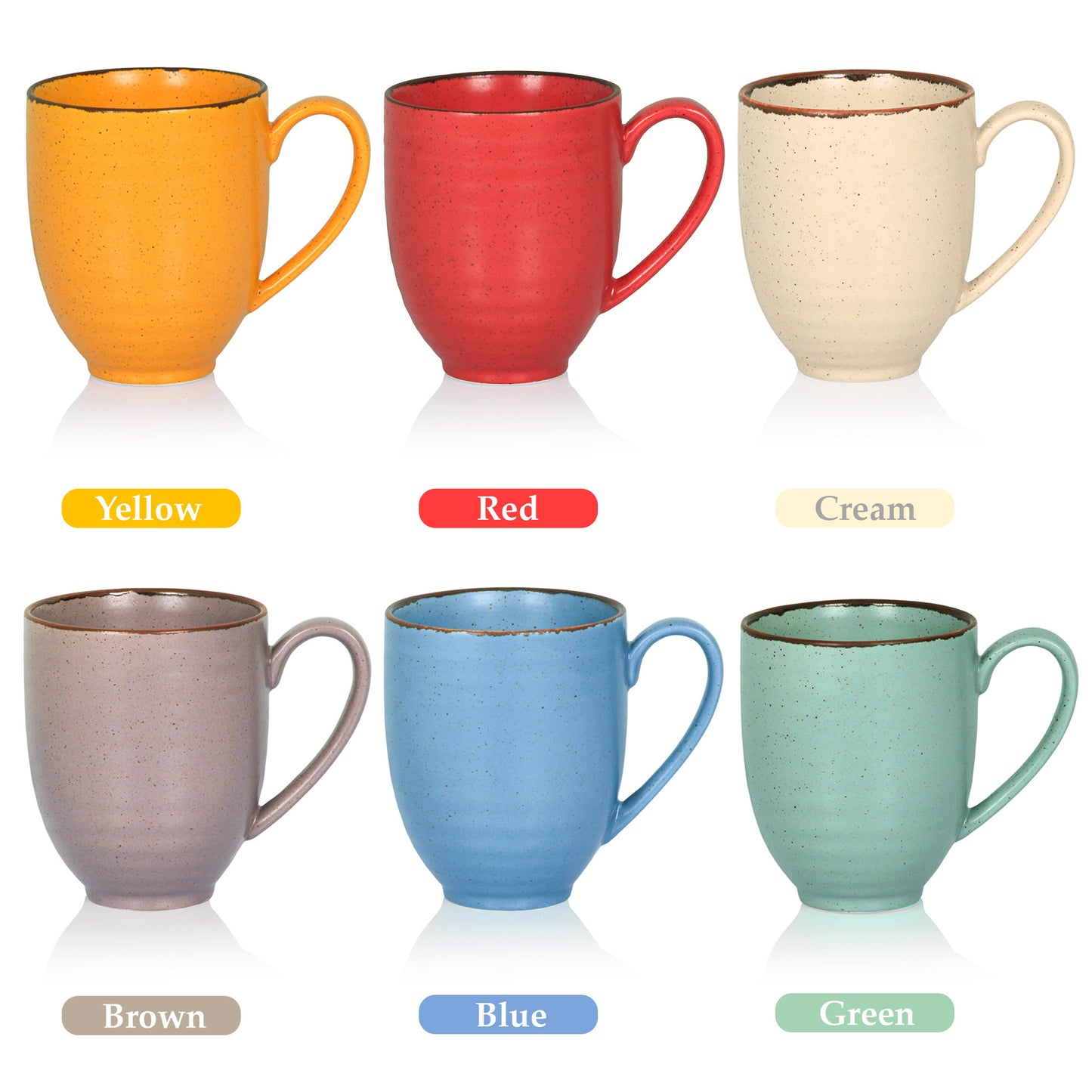 Esfour Ceramics Coffee Mugs Set Of 6, 14 Oz Large Handle Heavy Duty Cups - Microwave Dishwasher Safe - Latte, Cappuccino, Tea, Cocoa, Mocha - Men, Women, Home Office Daily Use, Matt Assorted Colors