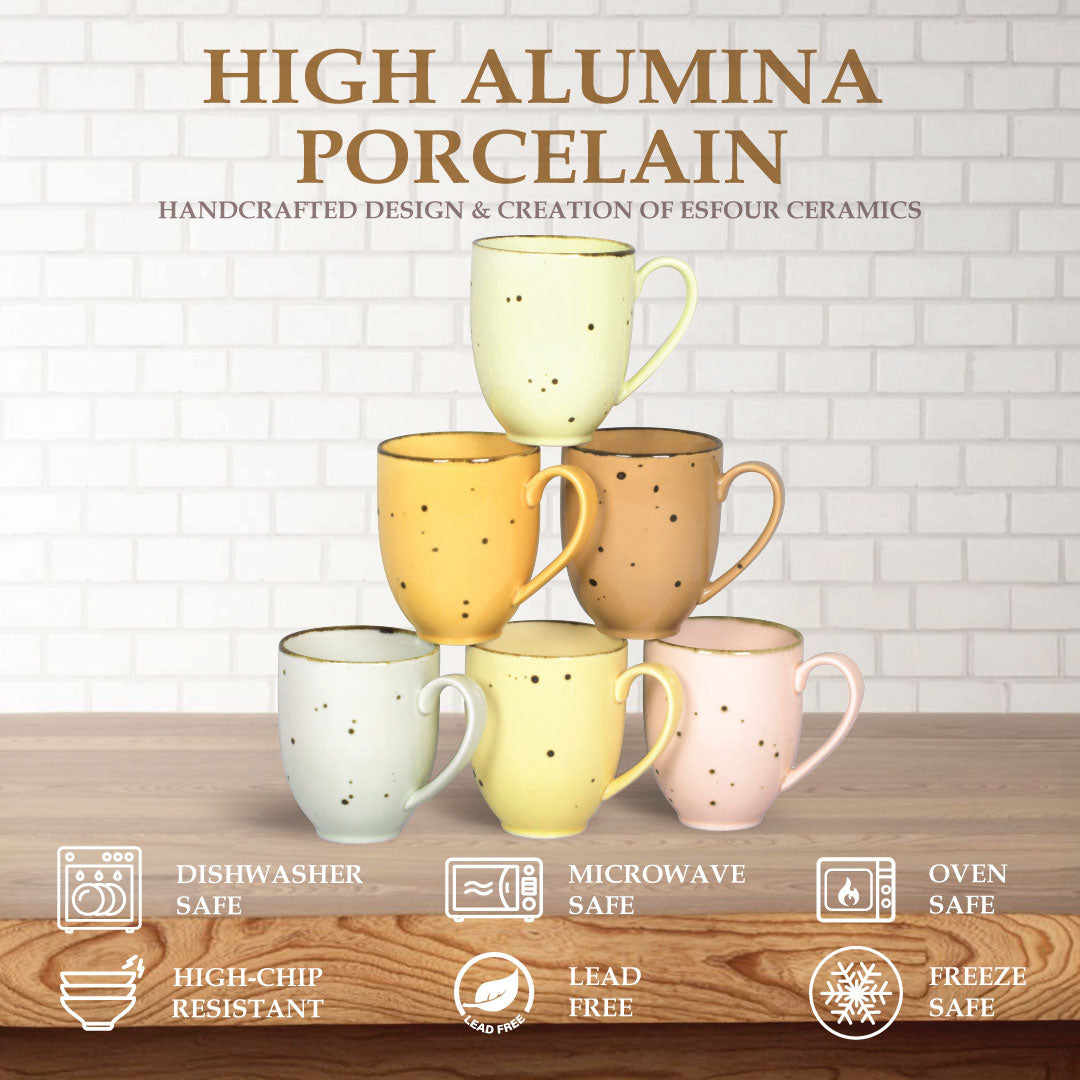 Esfour Ceramics Coffee Mugs Set Of 6, 14 Oz Large Handle Heavy Duty Cups - Microwave Dishwasher Safe - Latte, Cappuccino, Tea, Cocoa, Mocha - Men, Women, Home Office Daily Use, Blossom Assorted Colors