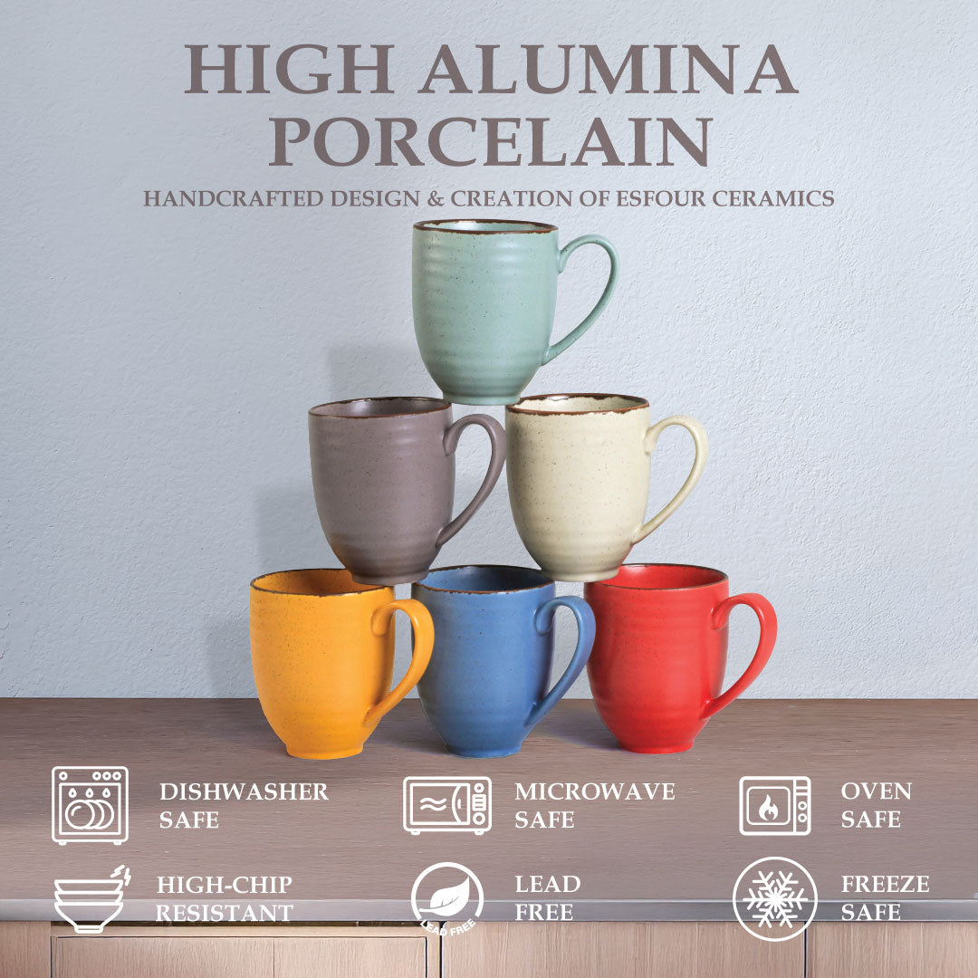 Esfour Ceramics Coffee Mugs Set Of 6, 14 Oz Large Handle Heavy Duty Cups - Microwave Dishwasher Safe - Latte, Cappuccino, Tea, Cocoa, Mocha - Men, Women, Home Office Daily Use, Matt Assorted Colors