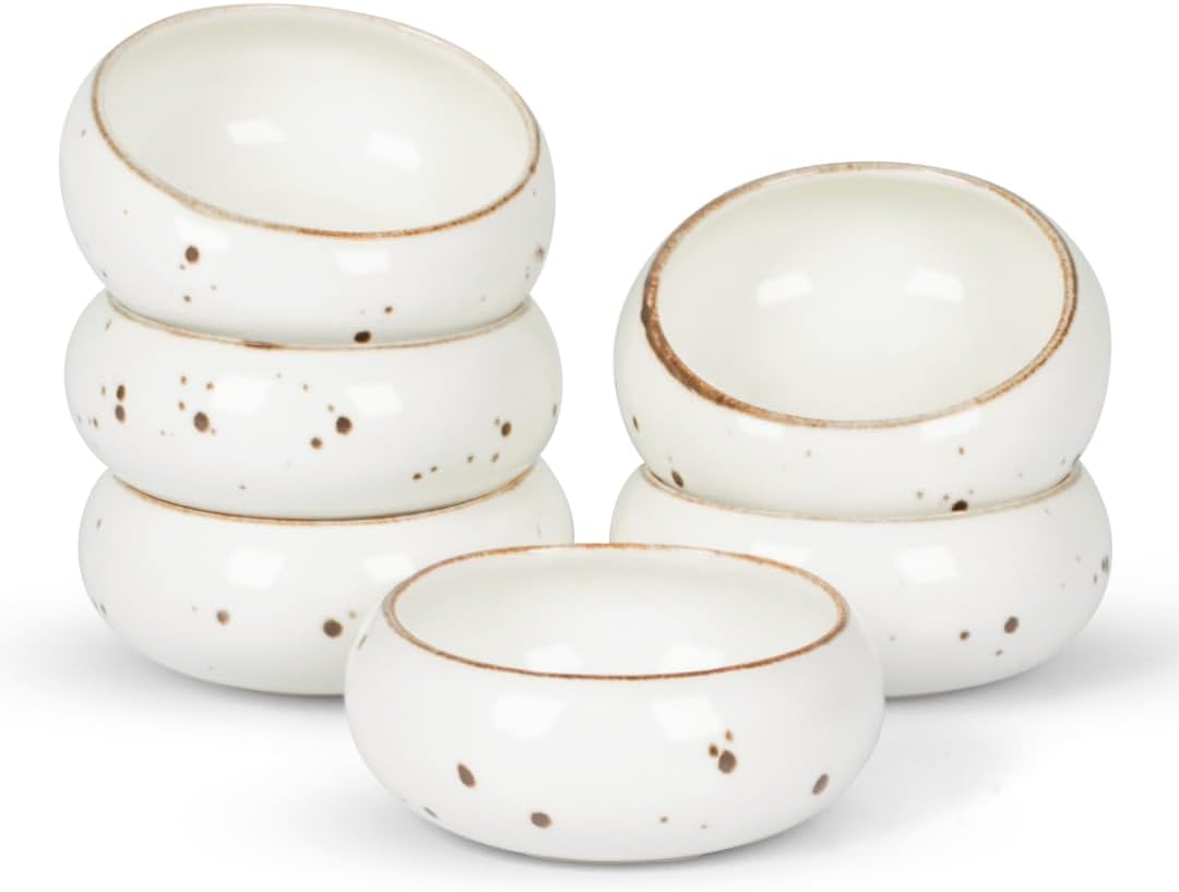 Six small ceramic dessert bowls in a timeless neutral finish