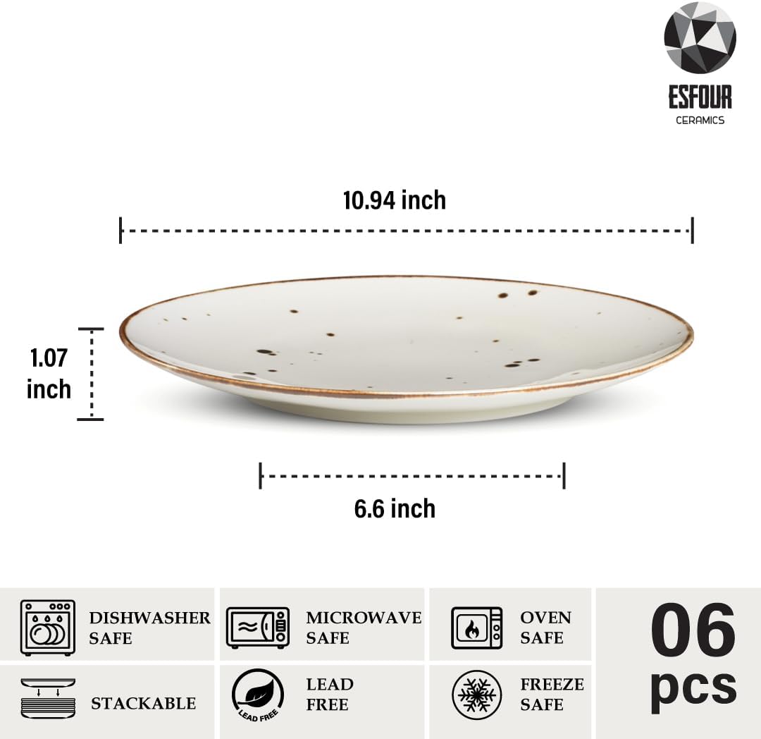 Dinner Plates (11 Inch), Set of 6 – Classic Timeless Color - Esfour Ceramics