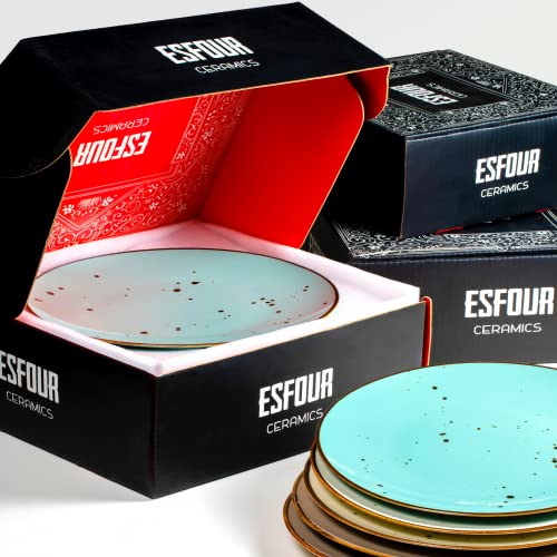 Dessert Plates (8.7 in), Natural Assorted Colors – Set of 6 - Esfour Ceramics