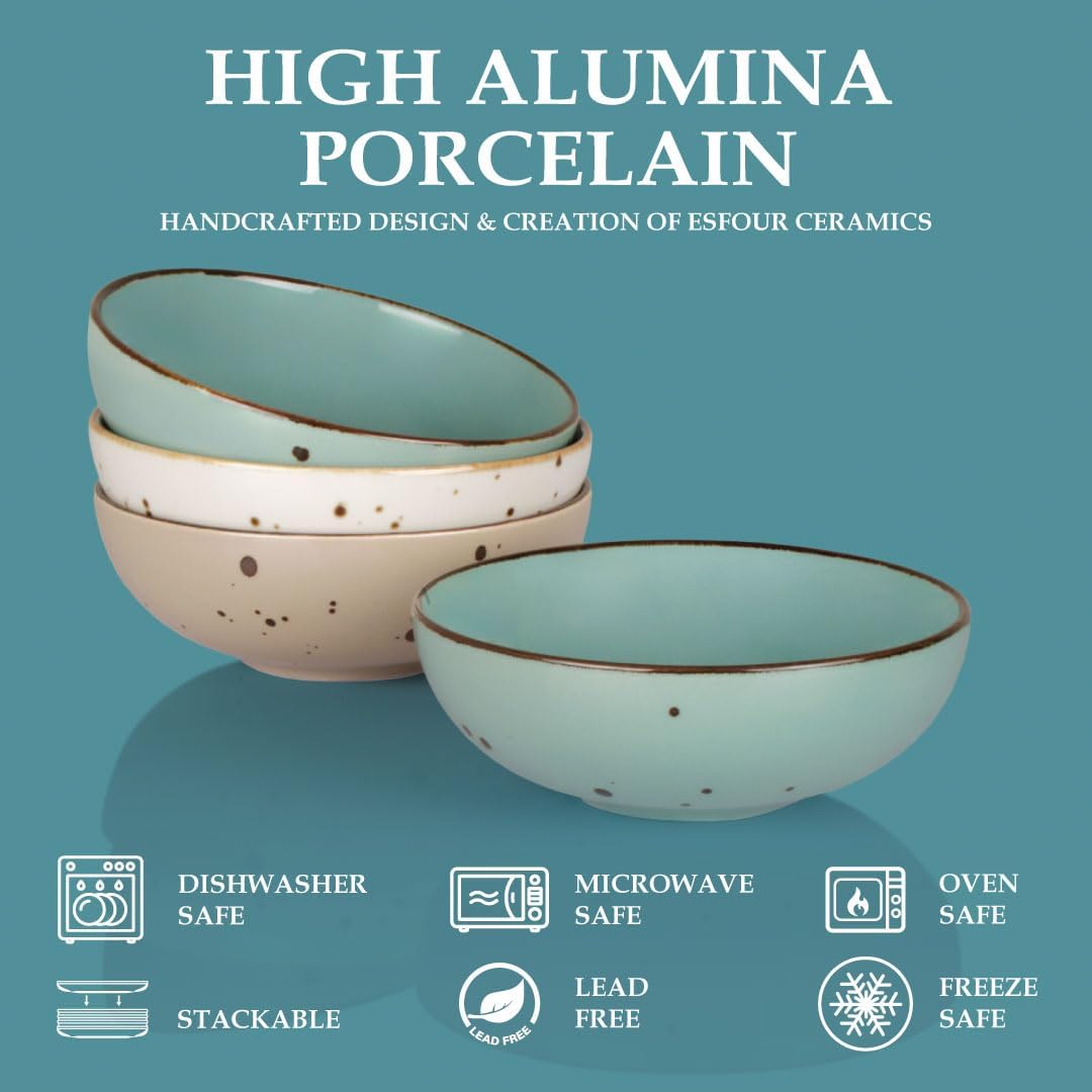 Round Porcelain Bowls (18 oz), Set of 4 – Natural Assorted Colors - Esfour Ceramics