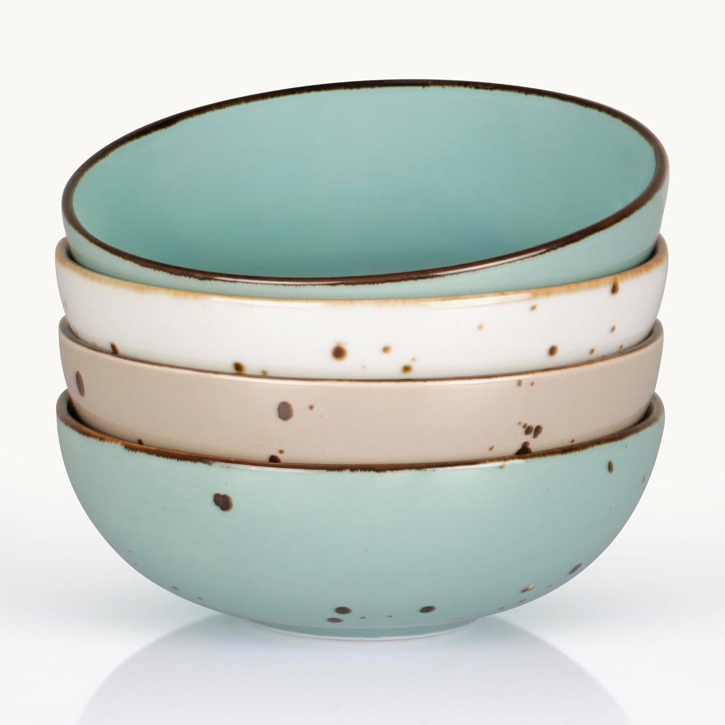 Four ceramic bowls in natural assorted colors, perfect for soups and salads