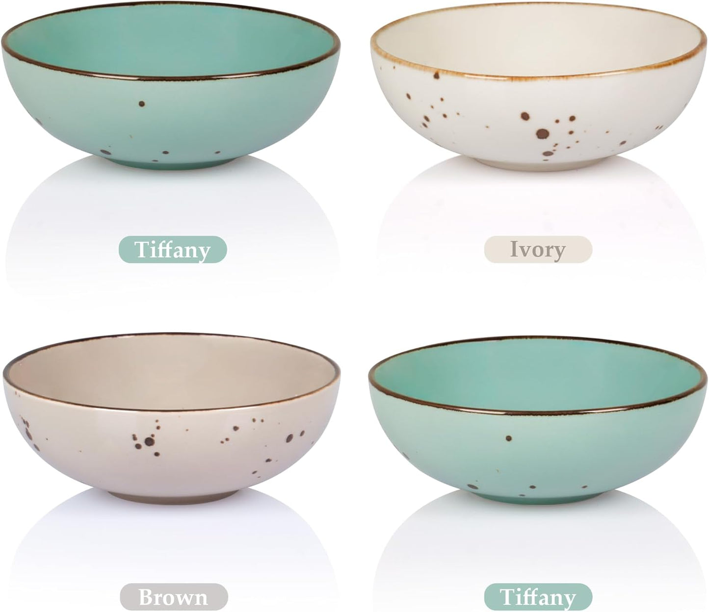 Round Porcelain Bowls (18 oz), Set of 4 – Natural Assorted Colors - Esfour Ceramics