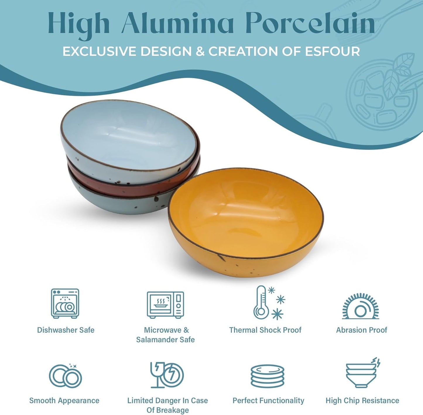 Round Porcelain Bowls (18 oz), Set of 4 – Vivid Assorted Colors - Esfour Ceramics