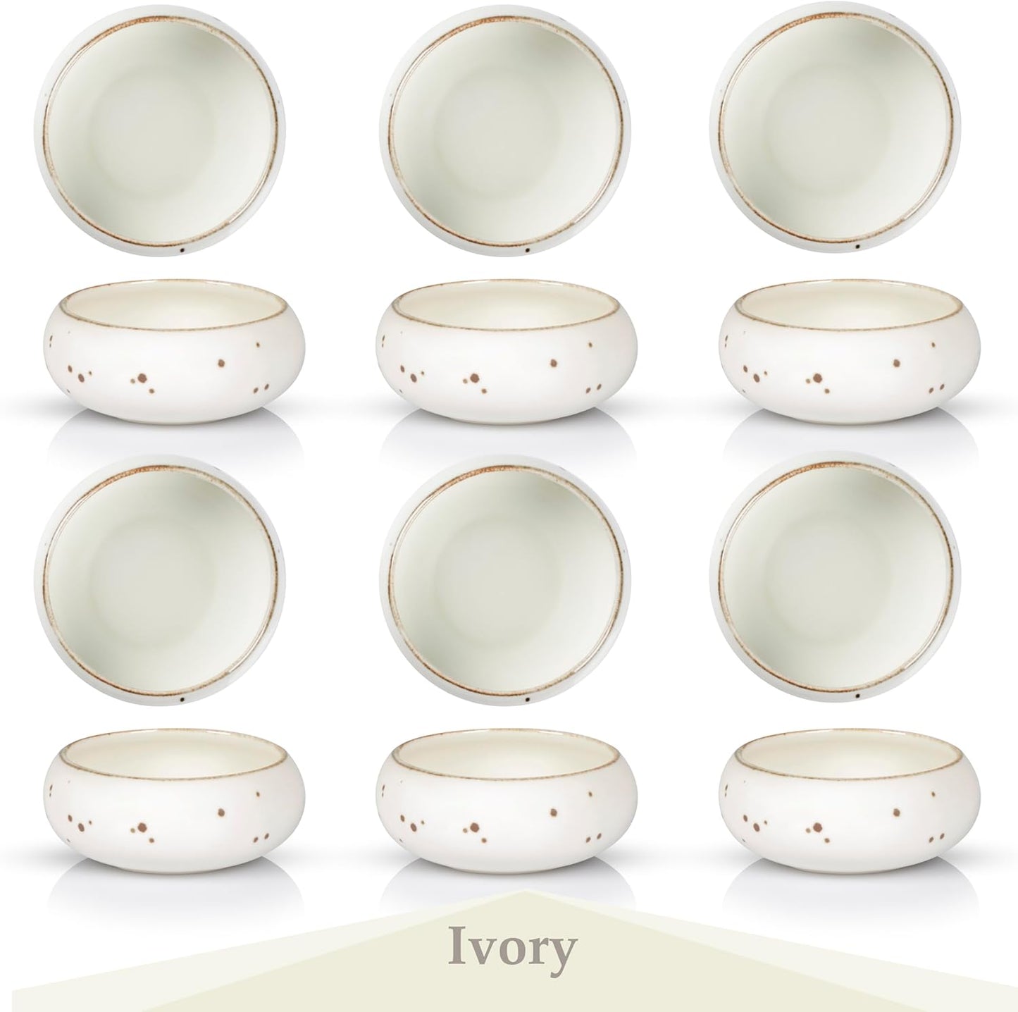 Small Hand‐Crafted Dessert Bowls (12 oz), Set of 6 – Classic Timeless Color - Esfour Ceramics