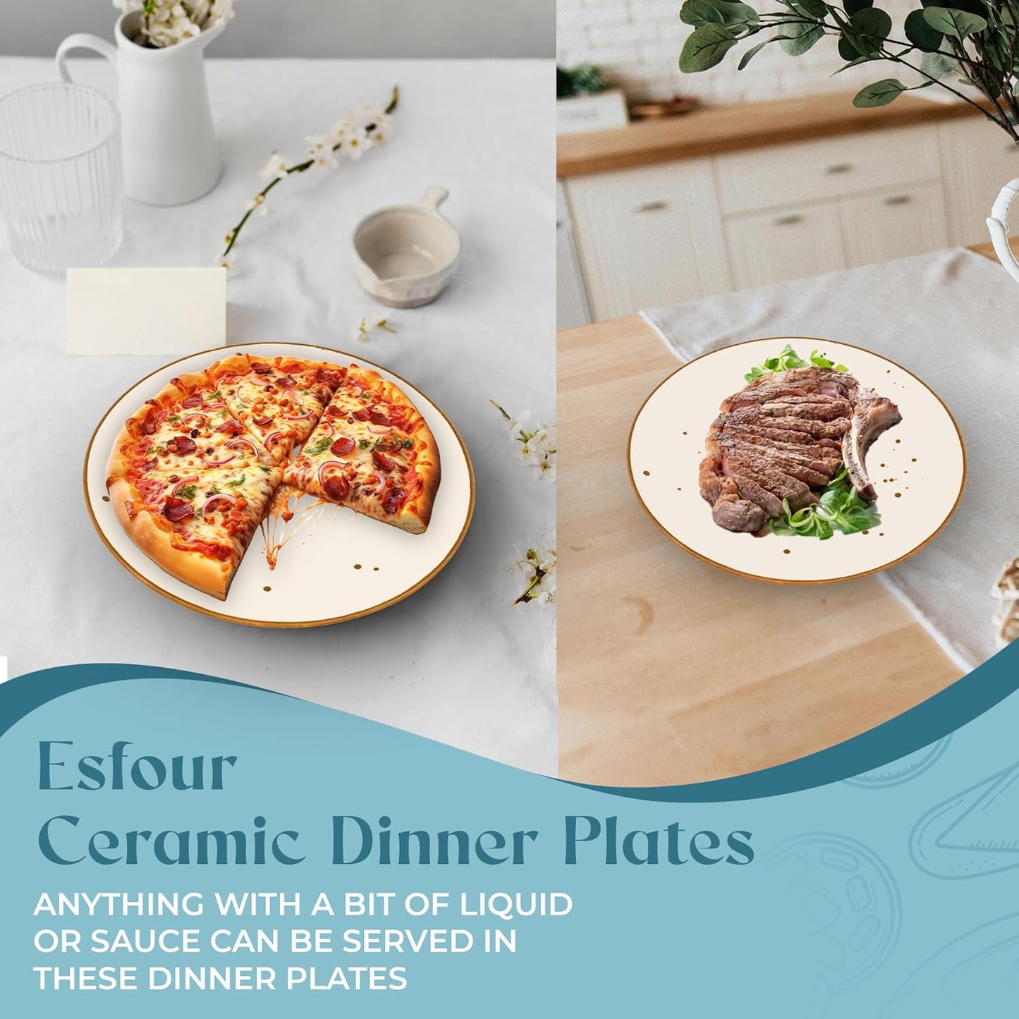Dinner Plates (11 Inch), Set of 6 – Classic Timeless Color - Esfour Ceramics