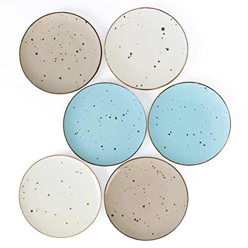 Stack of six 8.7‐inch ceramic dessert plates in softly varied natural shades