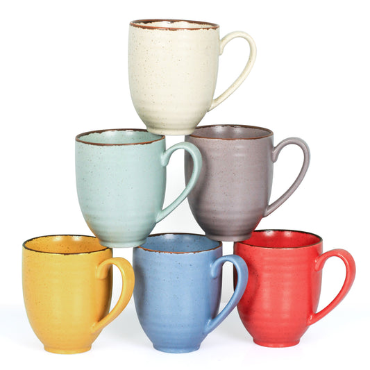 Esfour Ceramics Coffee Mugs Set Of 6, 14 Oz Large Handle Heavy Duty Cups - Microwave Dishwasher Safe - Latte, Cappuccino, Tea, Cocoa, Mocha - Men, Women, Home Office Daily Use, Matt Assorted Colors
