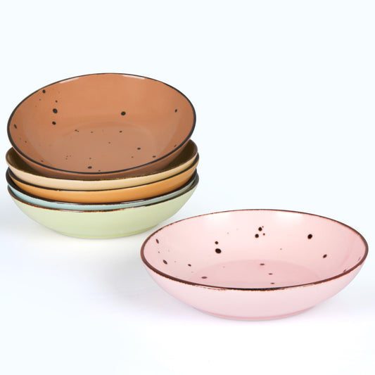 Esfour 8 Inch Porcelain Pasta Bowl, 16 Ounce Salad Bowls, Microwave & Dishwasher Safe, Sturdy & Stackable, Set of 6 Ceramic Bowl Plate Set, Wide Shallow Salad Bowls, Blossom Assorted Colors