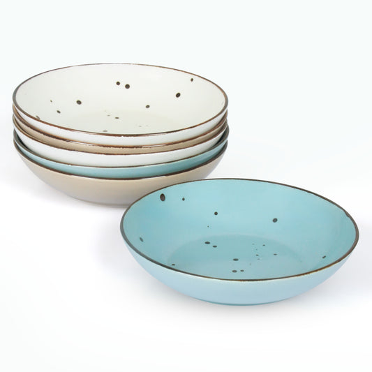 Esfour 8 Inch Porcelain Pasta Bowl, 16 Ounce Salad Bowls, Microwave & Dishwasher Safe, Sturdy & Stackable, Set of 6 Ceramic Bowl Plate Set, Wide Shallow Salad Bowls, Natural Assorted Colors