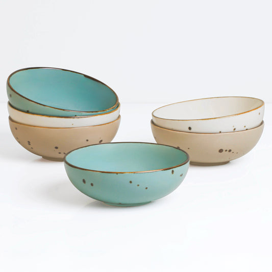 Esfour Round Porcelain Bowls - 18 Ounce - Set of 6 - Microwave, Oven, Dishwasher-Safe, Scratch Resistant, Porcelain Durable Small Dishes Bowls for Cereal, Salad, Pasta, Soup Dessert - Assorted Natural