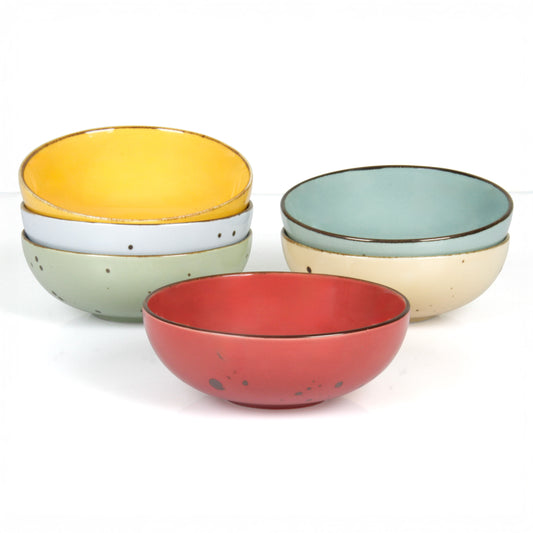 Esfour Round Porcelain Bowls - 18 Ounce - Set of 6 - Microwave, Oven, Dishwasher-Safe, Scratch Resistant, Porcelain Durable Small Dishes Bowls for Cereal, Salad, Pasta, Soup Dessert - Assorted Vivid